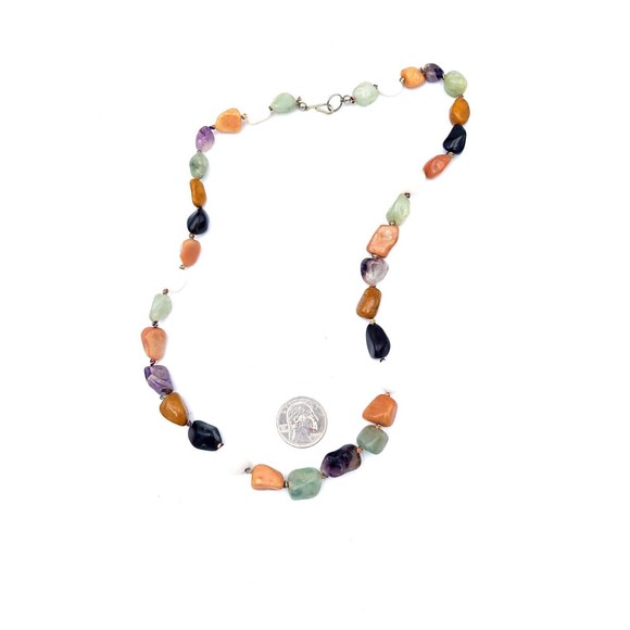Multicolor Polished Gemstone Necklace Quartz Tigers Eye Jadeite Amethyst - Picture 4 of 7